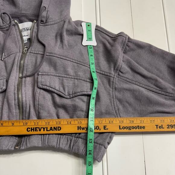 Reserve Fairfax Gray Cropped Zip Up Hoodie Hooded Sweatshirt Utility Size M - Picture 5 of 6